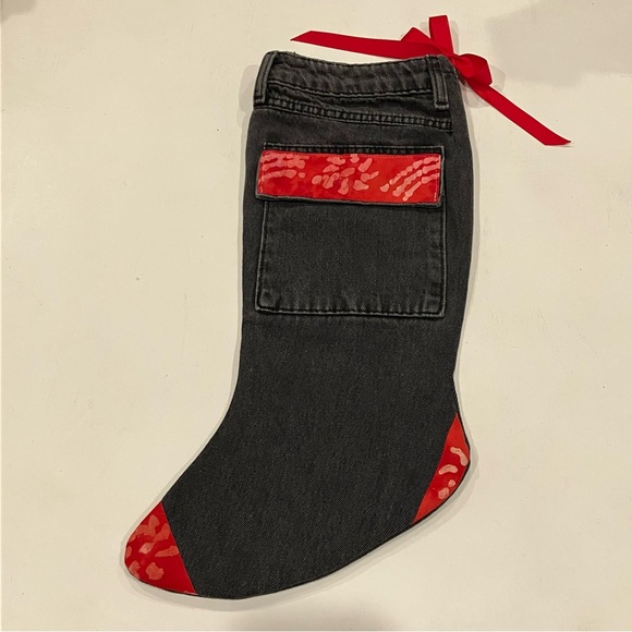 Hand Crafted Other - Western Denim Christmas Stocking with a Snap Pocket & Red Details
